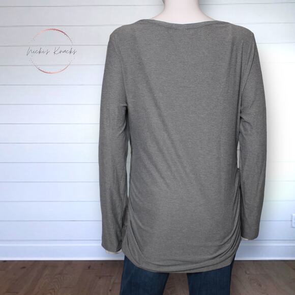 Time & Tru Maternity Long Sleeve V-Neck T-Shirt in Medium Gray Ruched Size L - Picture 5 of 8